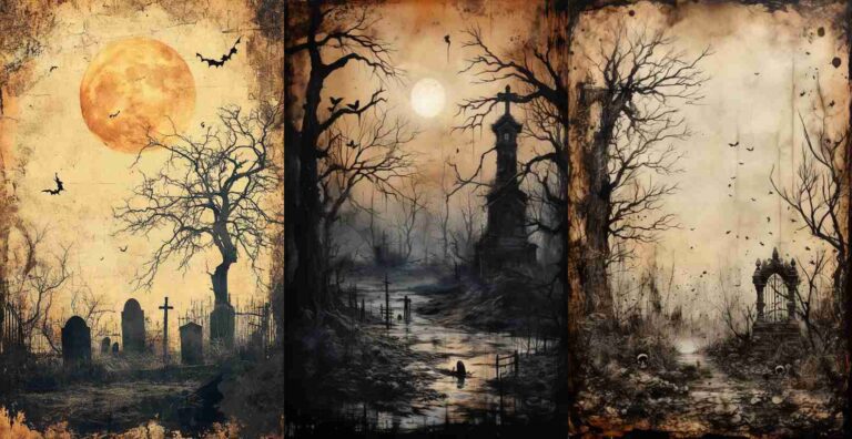 Moonlit haunted graveyard – Free Halloween Junk Journal Printables (WF0001)