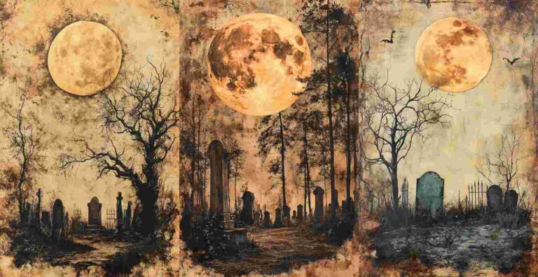 Moonlit haunted graveyard – Free Halloween Junk Journal Printables (WF0002)