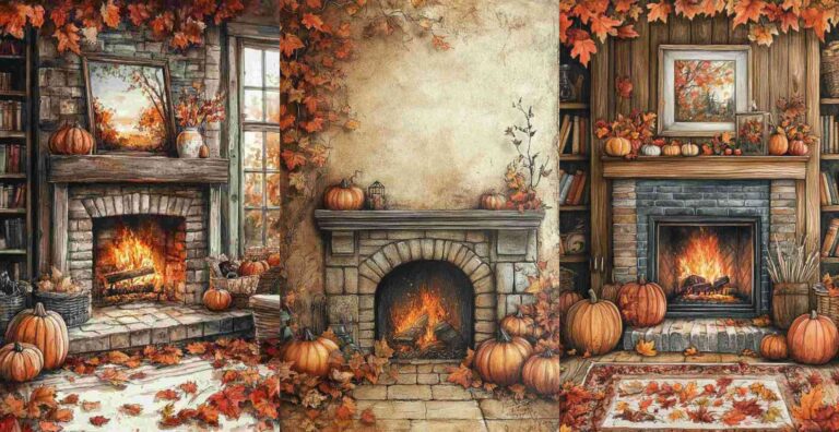 10 Autumn Fireplace Papers – Free Fall Junk Journal Printables (WF0104)