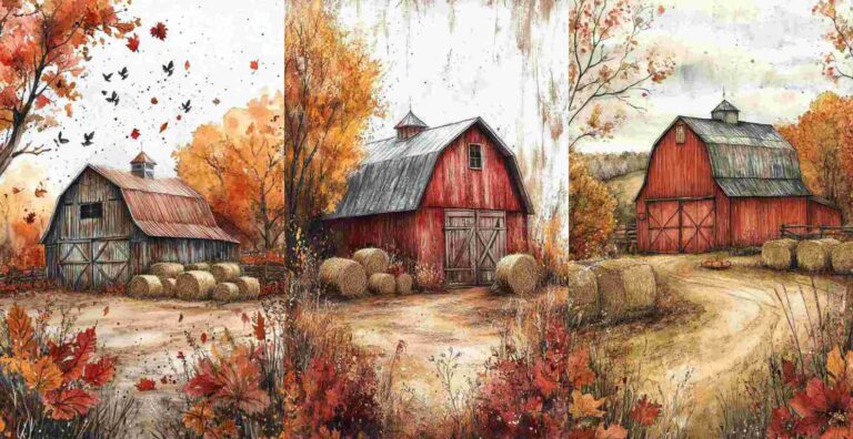 10 Autumn Country Barn Papers – Free Fall Junk Journal Printables (WF0113)