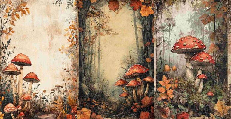 10 Fall Wild Mushroom Papers – Free Fall Junk Journal Printables (WF0118)