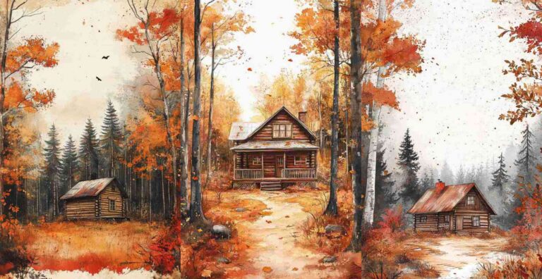 10 Autumn Wooden Cabin Papers – Free Fall Junk Journal Printables (WF0119)