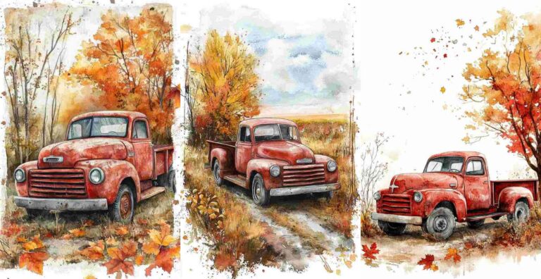 10 Autumn Farm Truck Papers – Free Fall Junk Journal Printables (WF0121)