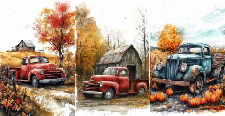 10 Vintage Farm Truck Papers – Free Fall Junk Journal Printables (WF0122)