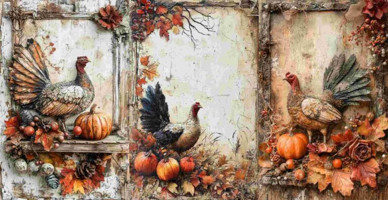 10 Thanksgiving Turkey Papers – Free Fall Junk Journal Printables (WF0123)