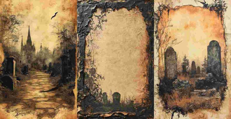 Haunted Graveyard Paper – Free Halloween Junk Journal Printables (WF0044)