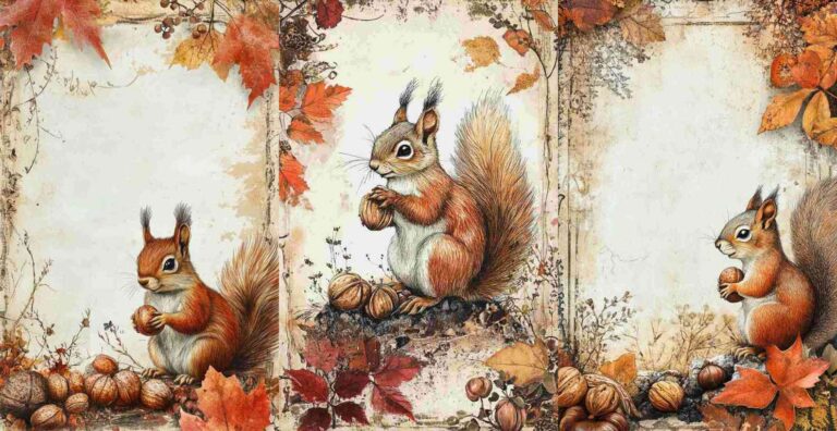 10 Autumn Squirrel Papers – Free Fall Junk Journal Printables (WF0125)