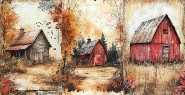 10 Fall Rustic Barn Papers – Free Fall Junk Journal Printables (WF0126)