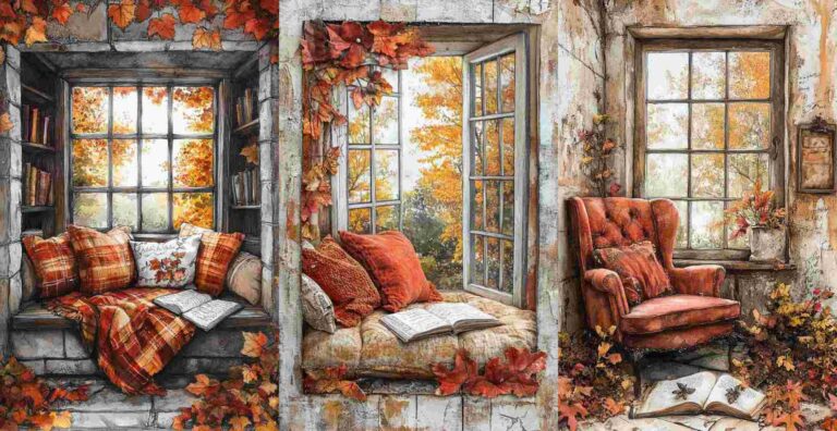 10 Autumn Reading Nook Papers – Free Fall Junk Journal Printables (WF0127)