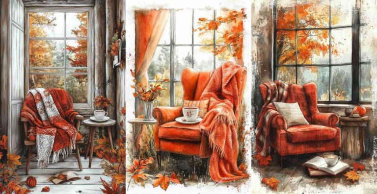 10 Autumn Reading Chair Papers – Free Fall Junk Journal Printables (WF0129)