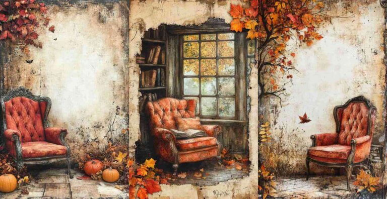 10 Cozy Reading Chair Papers – Free Fall Junk Journal Printables (WF0130)