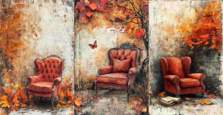 10 Autumn Reading Chair Papers – Free Fall Junk Journal Printables (WF0131)