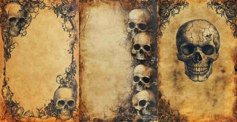 Skull Border Papers – Free Halloween Junk Journal Printables (WF0005)