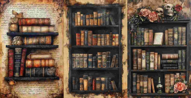 Creepy Bookshelf – Free Halloween Junk Journal Printables (WF0053)