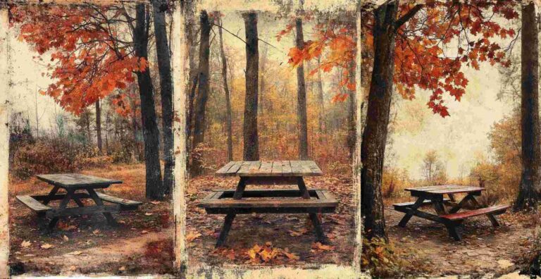 10 Autumn Picnic Table Papers – Free Fall Junk Journal Printables (WF0136)