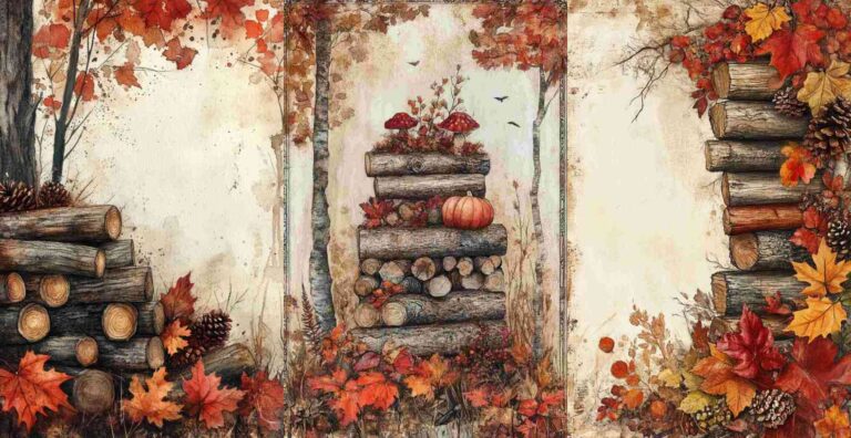 10 Fall Woodpile Papers – Free Fall Junk Journal Printables (WF0138)