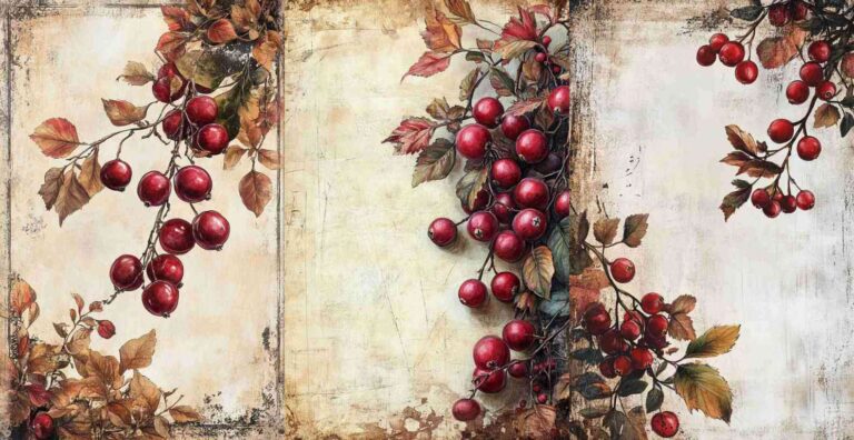 10 Fall Cranberry Papers – Free Fall Junk Journal Printables (WF0140)