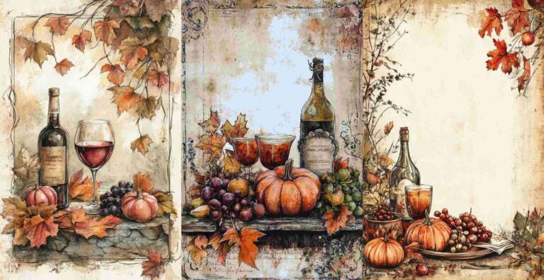 10 Fall Thanksgiving Table Setting Papers  -Free Fall Junk Journal Printables (WF0142)