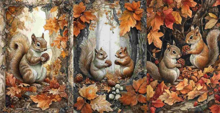 10 Fall Squirrel Papers – Free Fall Junk Journal Printables (WF0146)