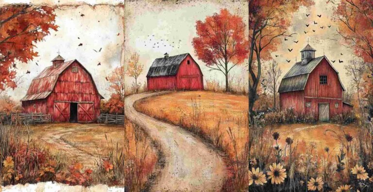 10 Fall Red Barn Papers – Free Fall Junk Journal Printables (WF0148)