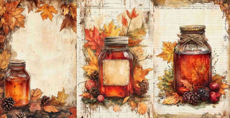 10 Fall Maple Syrup Jar Papers – Free Fall Junk Journal Printables (WF0151)