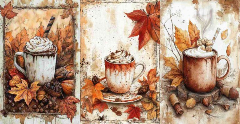 10 Fall Hot Chocolate Papers – Free Fall Junk Journal Printables (WF0155)