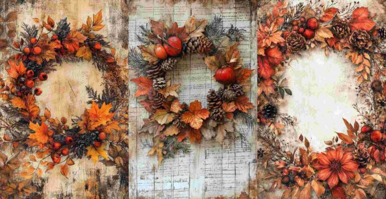 10 Fall Cozy Wreath Papers – Free Fall Junk Journal Printables (WF0162)