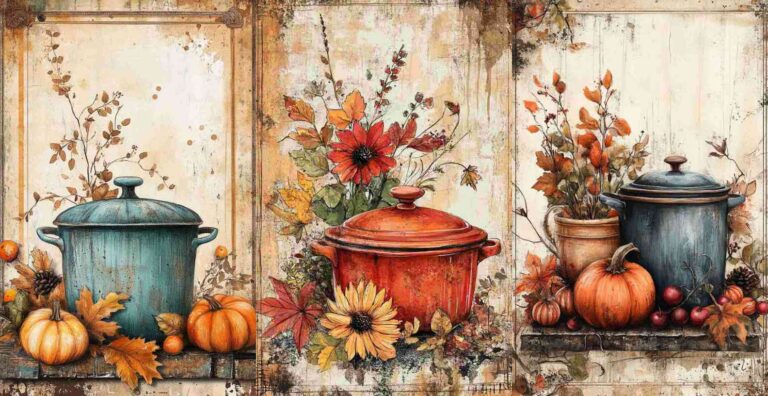 10 Autumn Pie and Pots Papers – Free Fall Junk Journal Printables (WF0168)