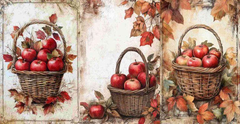 10 Fall Apple Basket Papers – Free Fall Junk Journal Printables (WF0169)