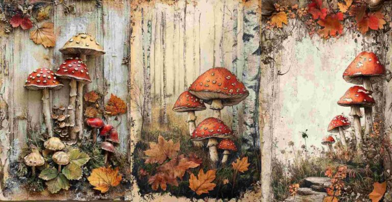 10 Fall Mushroom Papers – Free Fall Junk Journal Printables (WF0175)