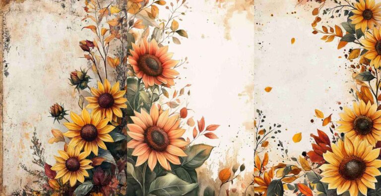 10 Fall Sunflower Papers – Free Fall Junk Journal Printables (WF0176)