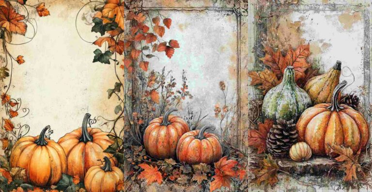 10 Pumpkin and Gourd Papers – Free Fall Junk Journal Printables (WF0181)