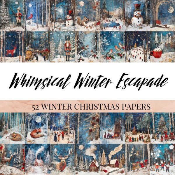 Whimsical Winter Escapade - Winter Christmas Junk Journal Papers