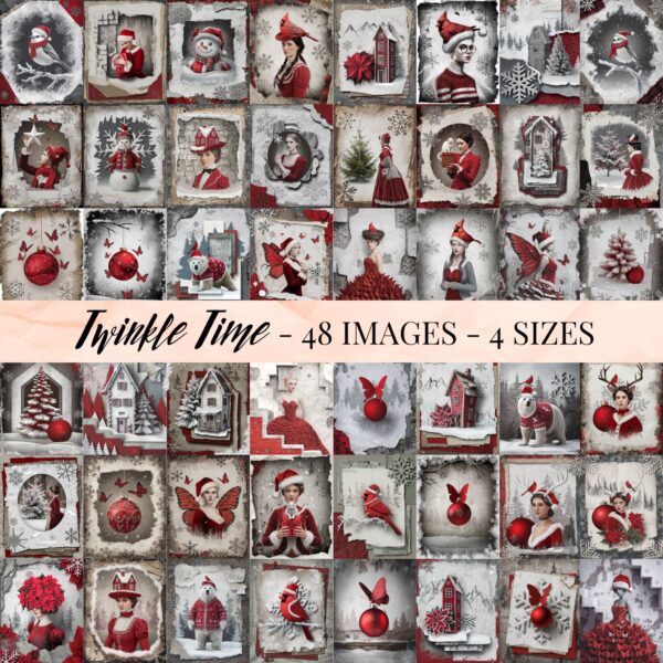 Twinkle Time - Enchanting Red Christmas Junk Journal Paper Printables - Image 2