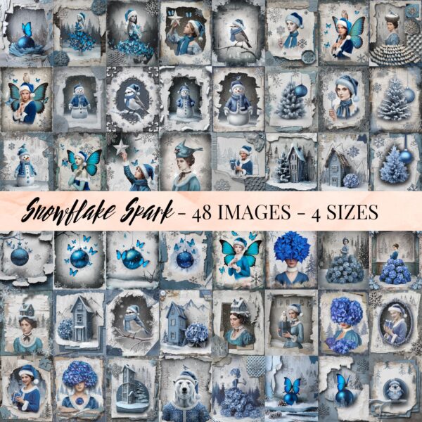 Snowflake Spark - Enchanting Blue Winter Junk Journal Paper Printables - Image 2