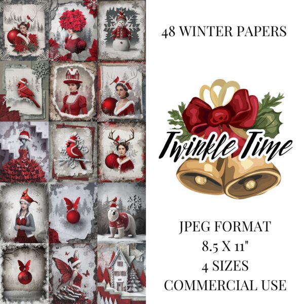 Twinkle Time - Enchanting Red Christmas Junk Journal Paper Printables - Image 3