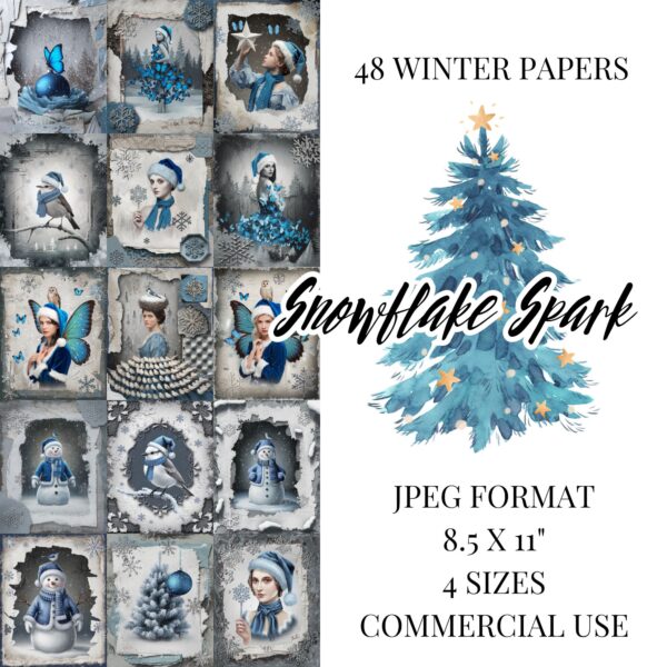 Snowflake Spark - Enchanting Blue Winter Junk Journal Paper Printables - Image 3