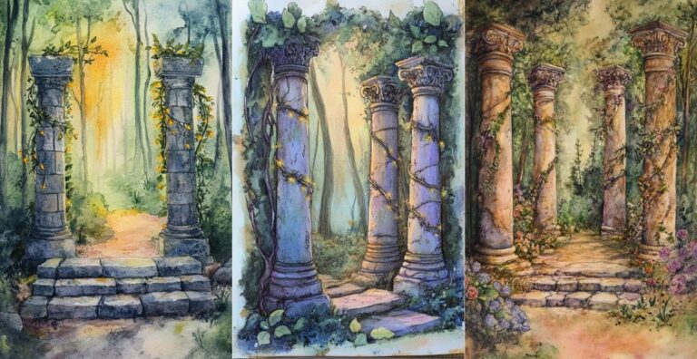 Forest Stone Pillars – Free Fairtytale Junk Journal Printables (FT0008)