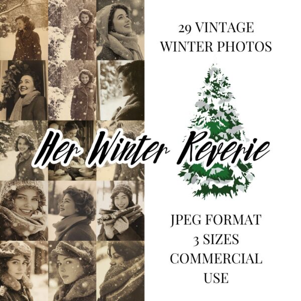 Her Winter Reverie - 29 Vintage Winter Women Photos Ephemera Junk Journal Pack - Image 2