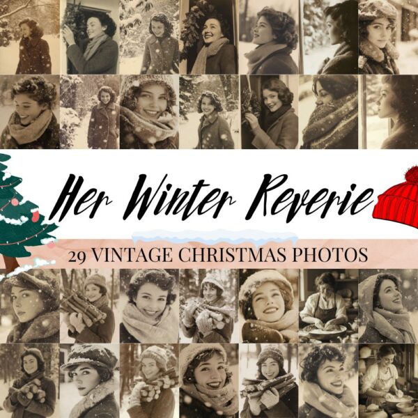 Her Winter Reverie - 29 Vintage Winter Women Photos Ephemera Junk Journal Pack