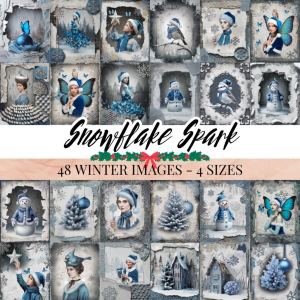 Snowflake Spark - Enchanting Blue Winter Junk Journal Paper Printables