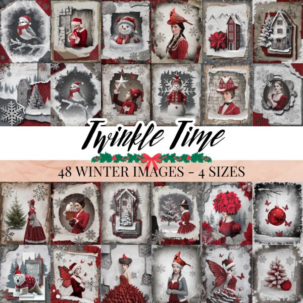 Twinkle Time - Enchanting Red Christmas Junk Journal Paper Printables